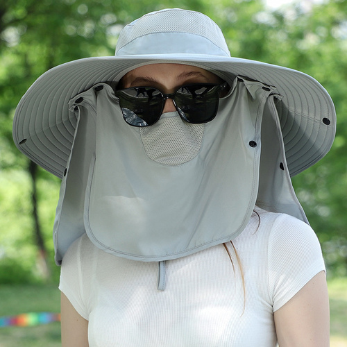 Grey Wide Brim Sun Protection Hat with Face Shield - Adjustable for Ultimate UV Protection - Main Image