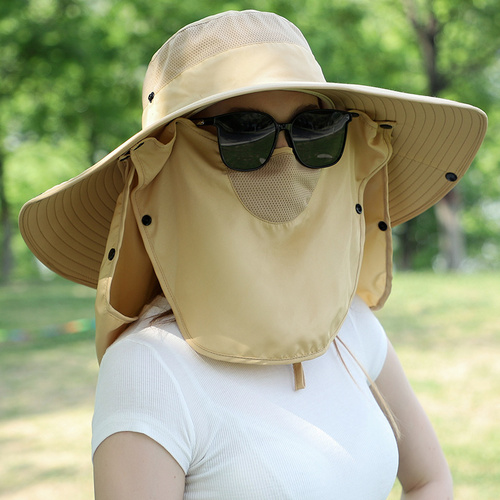 Yellow Wide Brim Sun Protection Hat with Face Shield - Adjustable for Ultimate UV Protection - Main Image