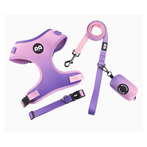 L Purple-pink Adjustable Soft Pet Harness with Leash & Poop Bag Dispenser - Main Image