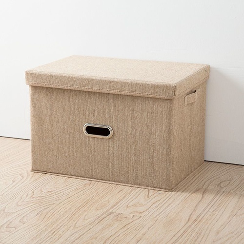 Beige Storage Fabric Bin with Lid - Compact and Stylish for Organizing Your Home - Main Image