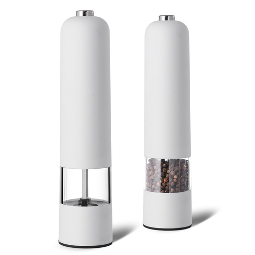 White Elegant Red Electric Salt and Pepper Grinder - Modern and Compact for Effortless Seasoning - Main Image