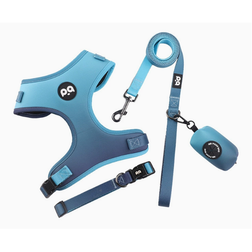 L Blue Adjustable Soft Pet Harness with Leash & Poop Bag Dispenser - Main Image