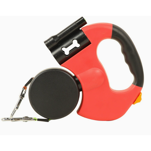 Red Replaceable Battery Dog Leash with Flashlight - Ideal for Night Walks, Suitable for Small to Large Breeds - Main Image