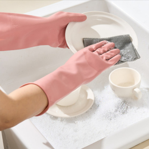 Pink Set of 3 Pairs of Durable Rubber Gloves - Waterproof, Comfortable, Ideal for Household and Cleaning Tasks - Main Image
