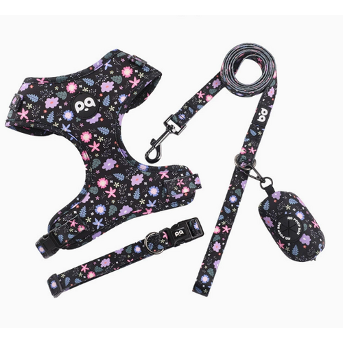 S Crushed Black Adjustable Soft Pet Harness with Leash & Poop Bag Dispenser - Main Image