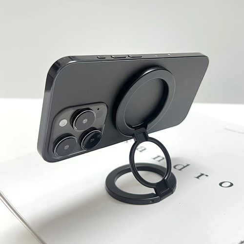 Black Magnetic Phone Ring Stand - 360 Degree Rotating, Slim Design for Convenient Grip and Hands-Free Viewing - Main Image