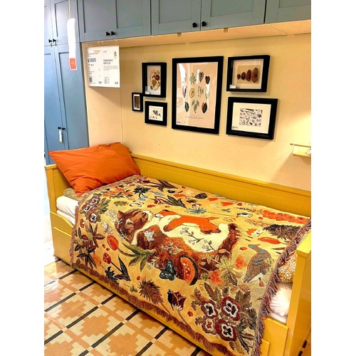 Yellow Floral Cat Patterned Throw Blanket - Soft and Cozy, 130x160cm with Tassels - Main Image