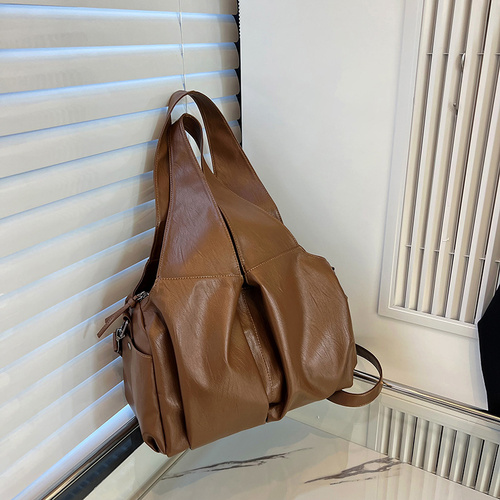 Brown Trendy Large Capacity Soft Leather Tote Bag - Women' Shoulder & Crossbody Handbag - Main Image
