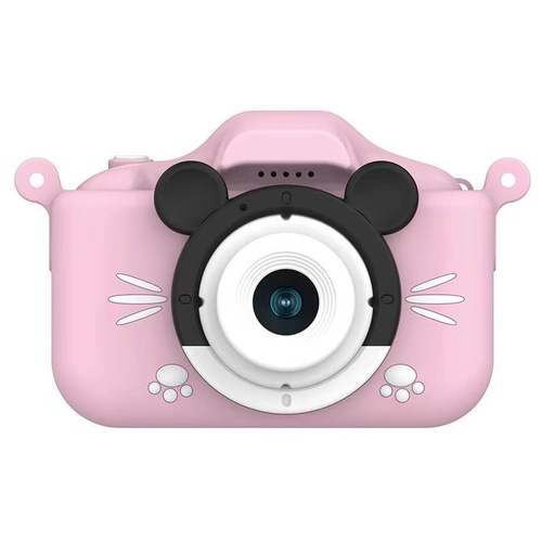 Pink Mouse Motifs Cute Kids Digital Camera - Cat-Themed HD Camera with 32GB Memory Card - Main Image
