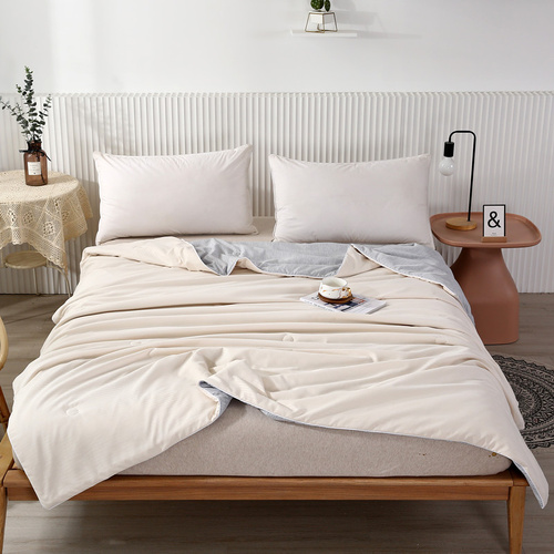 Beige Breathable Cotton Summer Quilt - Lightweight Cooling Blanket for Air-Conditioned Rooms - Main Image