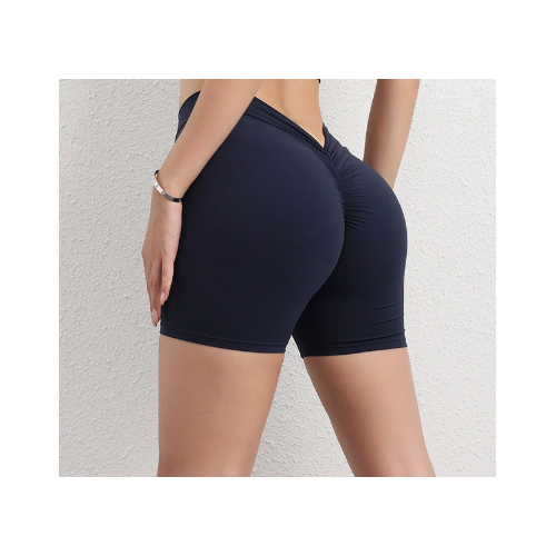 L Navy Blue Women's V-Back Scrunch Butt Yoga Shorts - High-Waisted Seamless Workout Shorts - Main Image