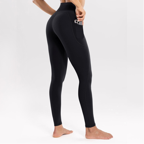 S Black High-Waist Seamless Yoga Leggings with Pockets - Ultra Soft & Quick-Dry Workout Tights - Main Image