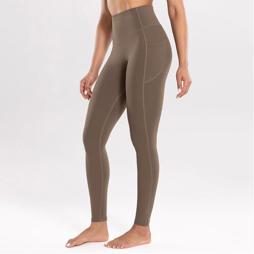 L Dark Khaki High-Waist Seamless Yoga Leggings with Pockets - Ultra Soft & Quick-Dry Workout Tights - Main Image