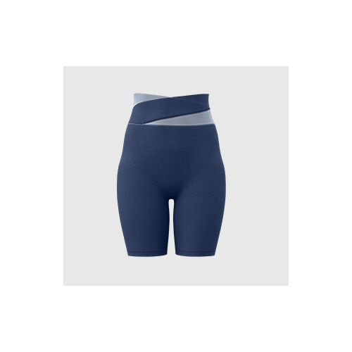 XL Blue Color-Block High-Waist Yoga Shorts - Seamless Scrunch Butt Anti-Chafing Workout Shorts - Main Image