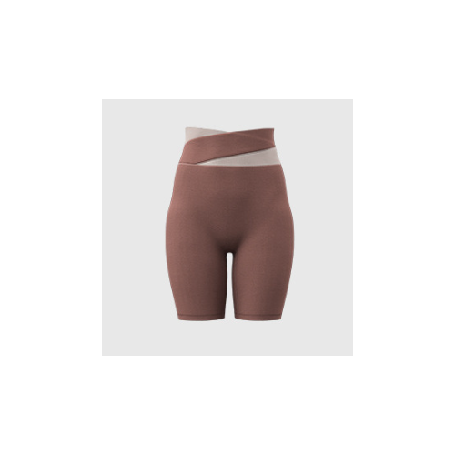 L Caramel Color-Block High-Waist Yoga Shorts - Seamless Scrunch Butt Anti-Chafing Workout Shorts - Main Image