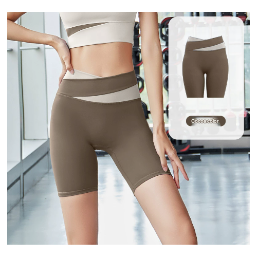 XXXL cocacolor Color-Block High-Waist Yoga Shorts - Seamless Scrunch Butt Anti-Chafing Workout Shorts - Main Image
