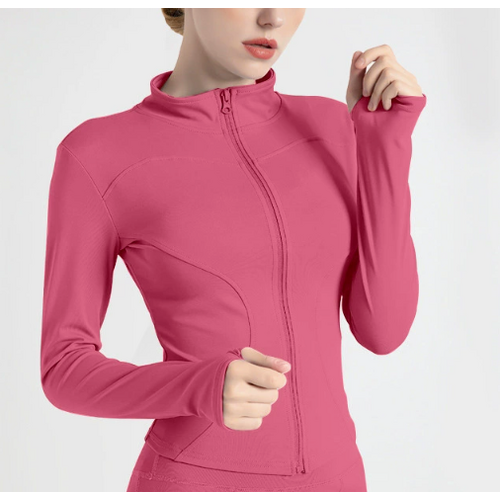 L Rose-red High-Stretch Slim Fit Yoga Jacket - Full Zip Workout Sports Jacket for Women - Main Image