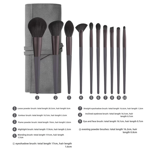Gray 12-Piece Professional Makeup Brush Set with Cosmetic Bag - Premium Synthetic Fiber, Wooden Handle, Aluminum Tube - Main Image