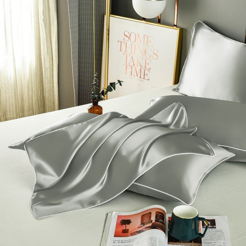 Grey Luxury Double-Sided Satin Silk Pillowcase - Summer Cooling Polyester Pillow Cover Set(Without Pillow Core) - Main Image
