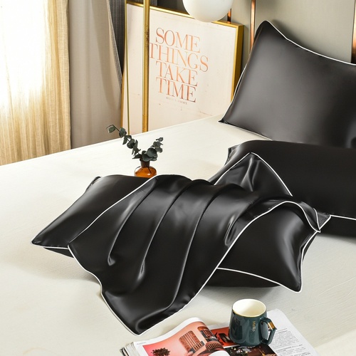 Black Luxury Double-Sided Satin Silk Pillowcase - Summer Cooling Polyester Pillow Cover Set(Without Pillow Core) - Main Image