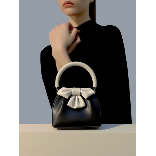 Black and white Elegant Women's Two-Tone Bowknot Bucket Handbag - Stylish and Lightweight - Main Image