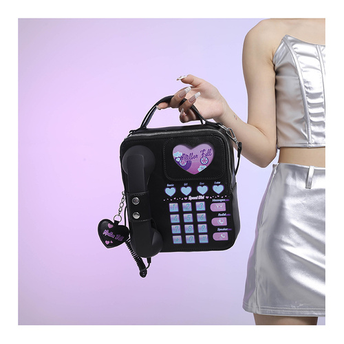 Black Sweet Girl Creative Crossbody Bag with Telephone Design, PU Material, Lightweight and Unique - Main Image