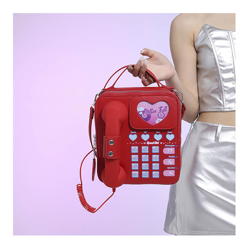 Red Sweet Girl Creative Crossbody Bag with Telephone Design, PU Material, Lightweight and Unique - Main Image