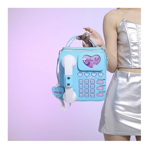 Blue Sweet Girl Creative Crossbody Bag with Telephone Design, PU Material, Lightweight and Unique - Main Image