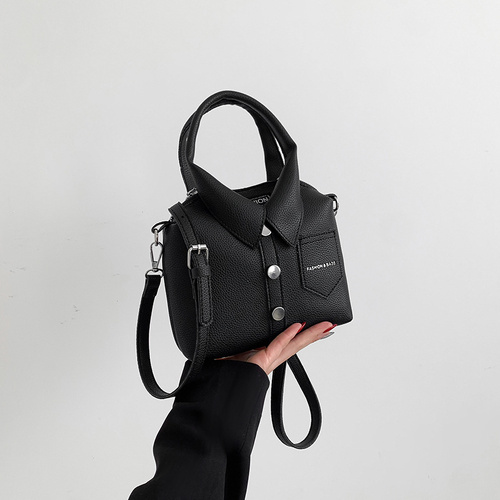 Black Trendy Shirt-Inspired PU Shoulder Bag | Stylish Handbag with Unique Design - Main Image