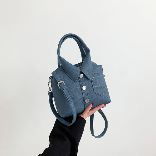 Denim Blue Trendy Shirt-Inspired PU Shoulder Bag | Stylish Handbag with Unique Design - Main Image