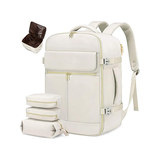 Off White 40L Large Capacity Travel Business Backpack with Expandable Compartments, Including 2 Toiletry Bags and Shoe Bag - Durable Oxford Fabric - Main Image