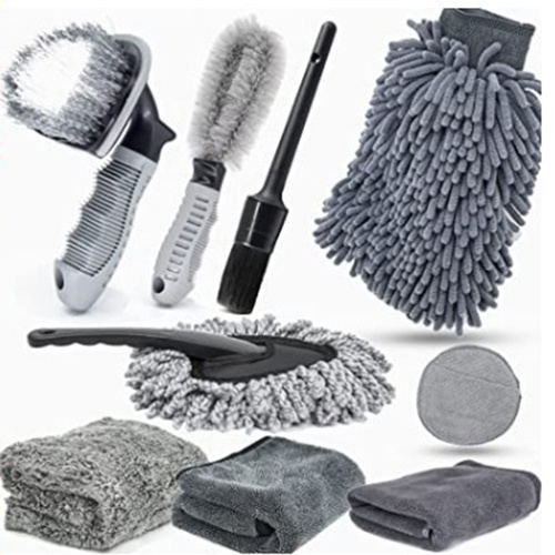 Type B 9-Piece Car Wash Tool Kit - Tire & Wheel Brushes, Wash Mitt, Microfiber Towels, and Wax Sponge Set - Main Image