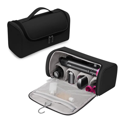 Black Portable PU Storage Bag for Hair Curlers, Hair Dryers, and Styling Tools(Hair dryers, etc. are shooting props and are not included in the produc - Main Image