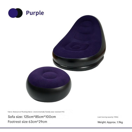 Purple And Black Patchwork Portable Inflatable Sofa Chair with Ottoman - Waterproof Flocked Lazy Sofa for Camping and Home Use - Main Image