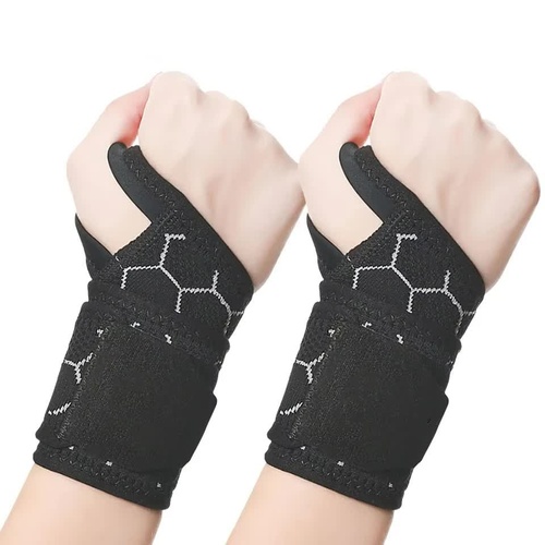 2 Pairs Black Breathable Sports Wrist Support Wrap - Fitness Gym Wristband for Badminton & Injury Prevention - Main Image