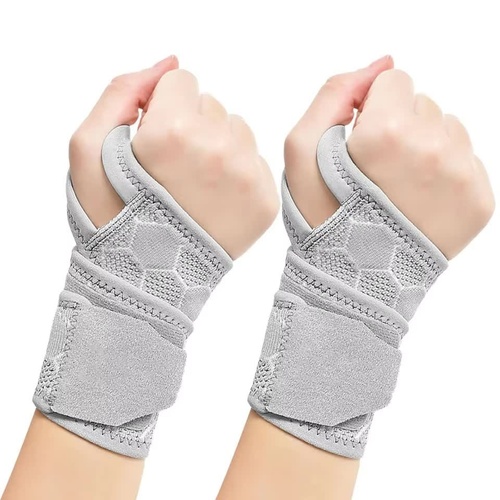 2 Pairs Grey Breathable Sports Wrist Support Wrap - Fitness Gym Wristband for Badminton & Injury Prevention - Main Image