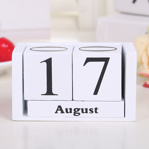 Wooden Calendar Decoration for Home Office (White) 9.5x4.3x5cm - Main Image