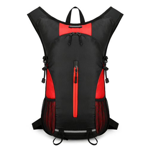 Black and Red Patchwork Style Lightweight Outdoor Cycling Backpack - Durable and Water-Resistant Oxford Fabric, Large Capacity Sports Hiking Bag, Unis - Main Image