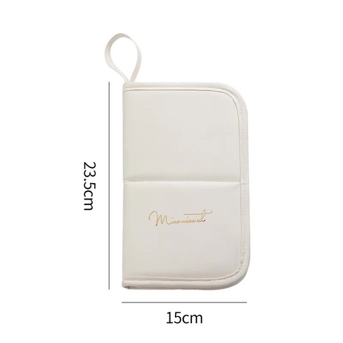 White Portable Shell Makeup Brush Storage Bag - Multi-Functional PU Cosmetic Organizer with Button Closure, Convertible to Stand Design(Make-up brushe - Main Image