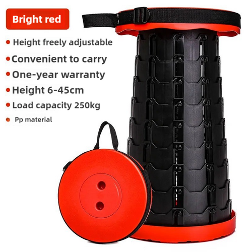 Black and Red Splicing Color Portable Outdoor Telescopic Folding Stool with 100 Weight-Bearing Buckles, Lightweight and Compact Design, Perfect for Fi - Main Image