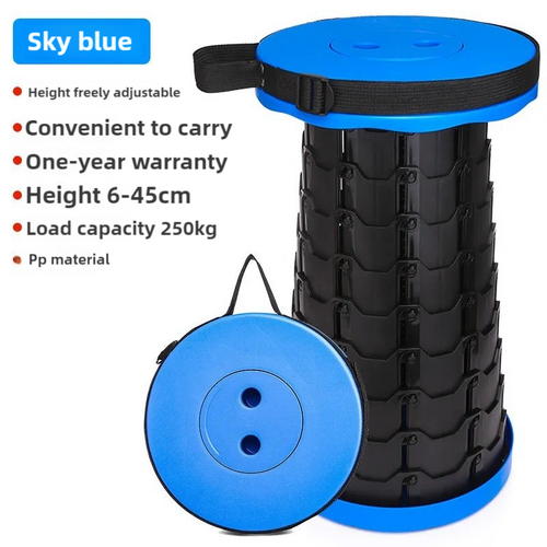 Black and Blue Splicing Color Portable Outdoor Telescopic Folding Stool with 100 Weight-Bearing Buckles, Lightweight and Compact Design, Perfect for F - Main Image