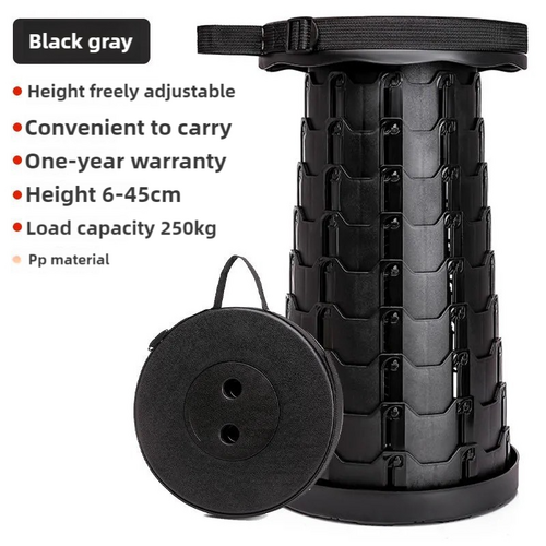 Black Portable Outdoor Telescopic Folding Stool with 100 Weight-Bearing Buckles, Lightweight and Compact Design, Perfect for Fishing, Camping, and Tra - Main Image