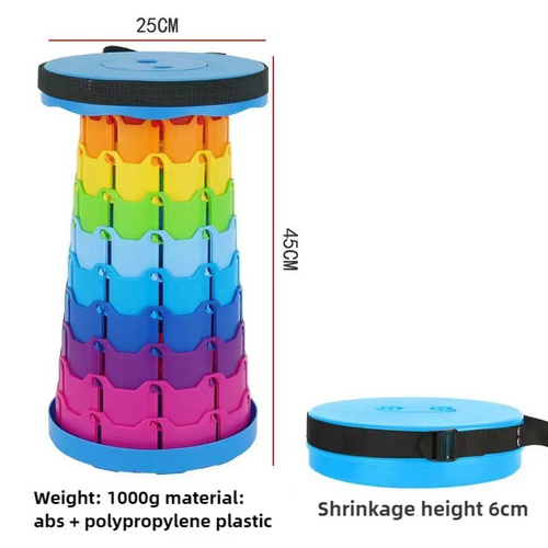 Rainbow Color Stitching Blue Portable Outdoor Telescopic Folding Stool with 100 Weight-Bearing Buckles, Lightweight and Compact Design, Perfect for Fi - Main Image
