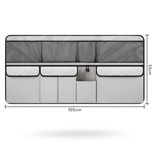 Grey Car Trunk Storage Bag - Large Capacity Oxford Cloth Multi-Purpose Hanging Organizer with Mesh Pockets and Backseat Storage - Main Image