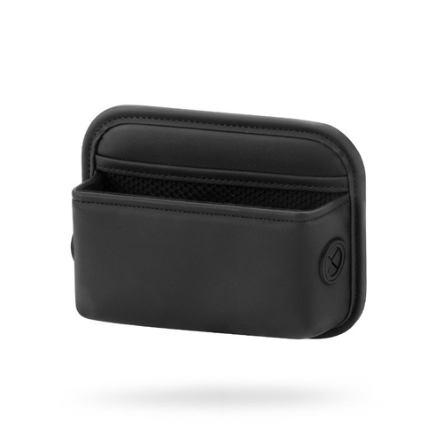 Black PU Leather Car Storage Organizer with Dual Charging Holes and Inner Mesh Pocket, Multi-functional Door Handle Hanging Bag for Phones and Accesso - Main Image