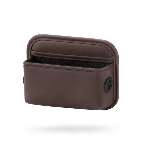 Coffee PU Leather Car Storage Organizer with Dual Charging Holes and Inner Mesh Pocket, Multi-functional Door Handle Hanging Bag for Phones and Access - Main Image