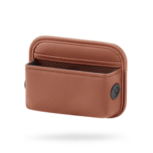 Brown PU Leather Car Storage Organizer with Dual Charging Holes and Inner Mesh Pocket, Multi-functional Door Handle Hanging Bag for Phones and Accesso - Main Image