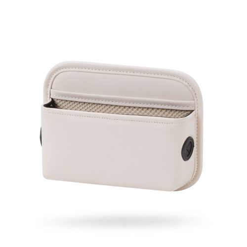 Off White PU Leather Car Storage Organizer with Dual Charging Holes and Inner Mesh Pocket, Multi-functional Door Handle Hanging Bag for Phones and Acc - Main Image