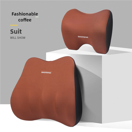 Coffee Memory Foam Car Seat Neck and Lumbar Support Set - Ergonomic Cushion for Office, Home, and Driving - Main Image