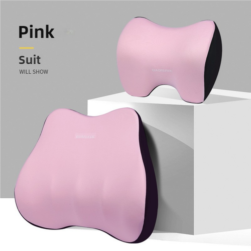 Pink Memory Foam Car Seat Neck and Lumbar Support Set - Ergonomic Cushion for Office, Home, and Driving - Main Image